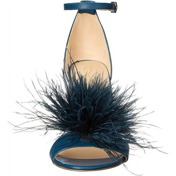 Sam Edelman Yaro Wild Indigo Feather Ankle Strap Open Toe Block Heeled Sandals - Picture 2 of 4